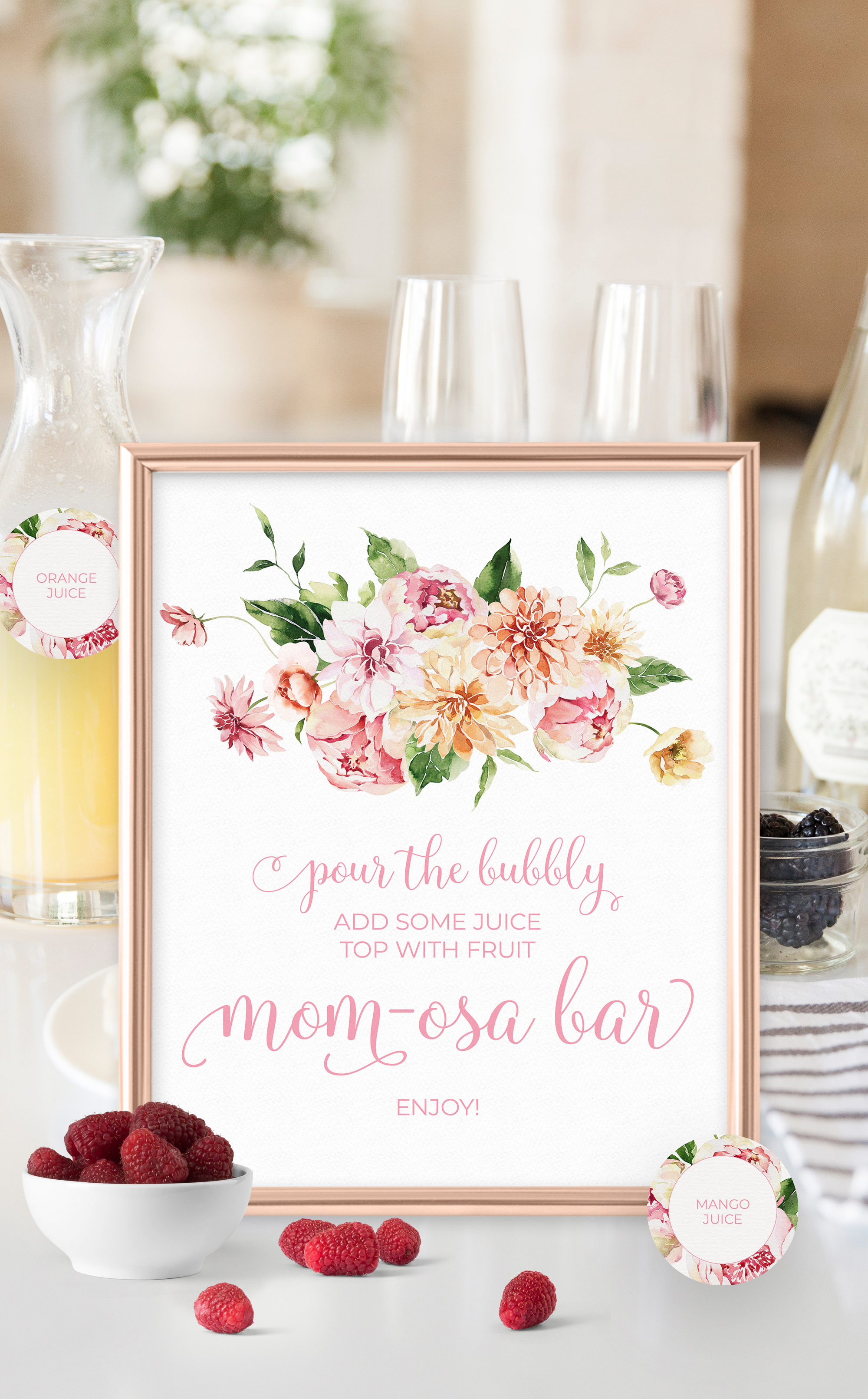 Afternoon Blooms  Printable Mimosa Bar Sign and Juice Tags