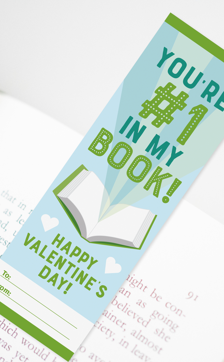 green Valentine's Day bookmark for kids