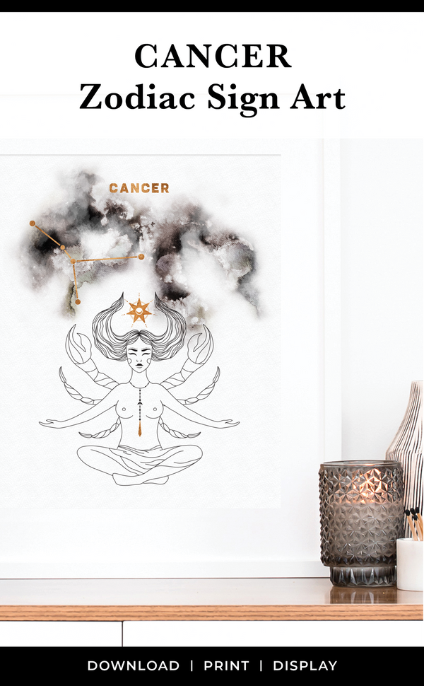 Cancer Zodiac Sign Astrology Print with Cancer Constellation in black and gold