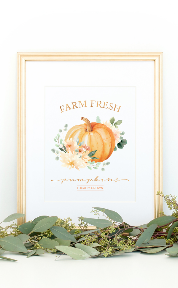 Farm Fresh pumpkins printable artwork, gold and orange