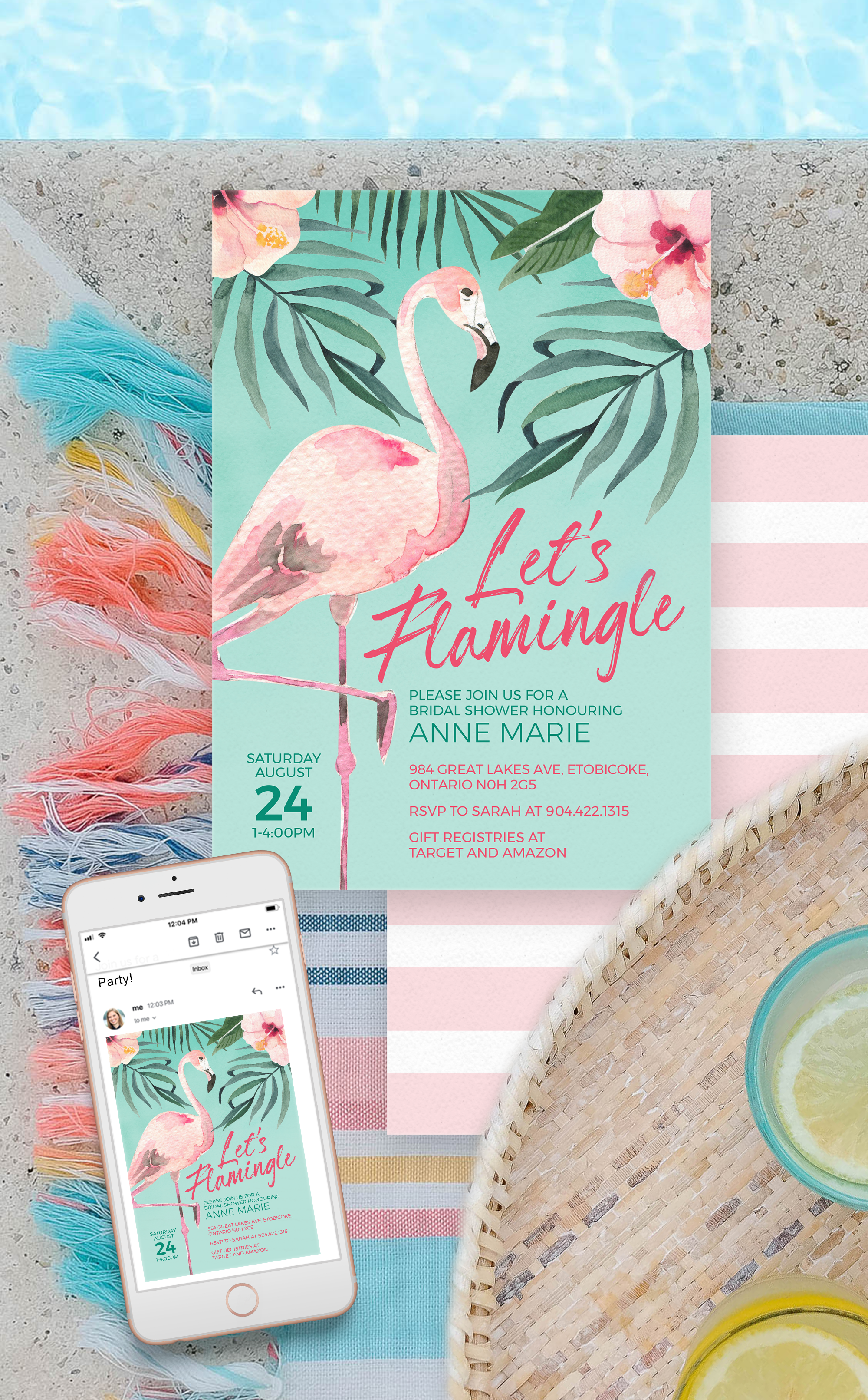 Personalized Tropical Flamingos Slim Can Coolies - Let's Get Flocked Up