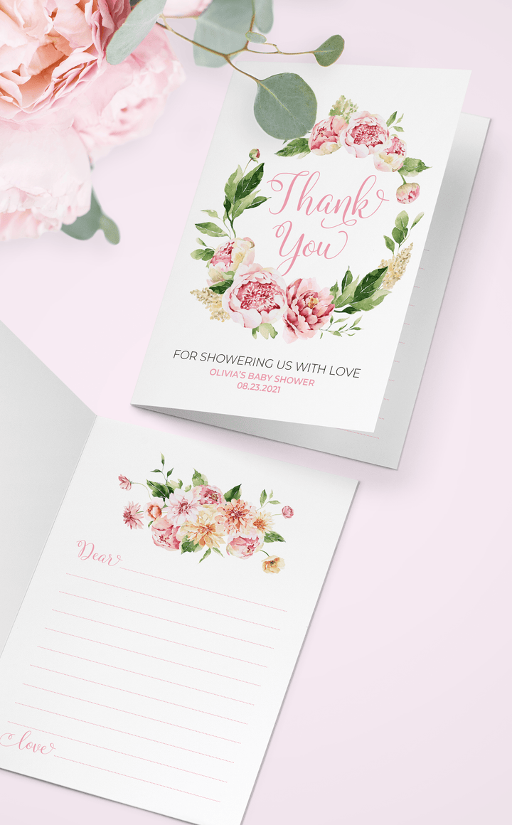 Pink Floral Baby Shower Thank You Card - ARRA Creative