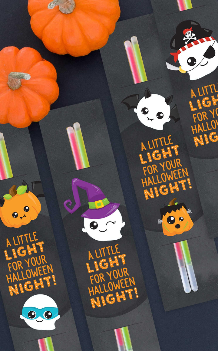 A Little Light for Your Halloween Night glow stick cards for kids