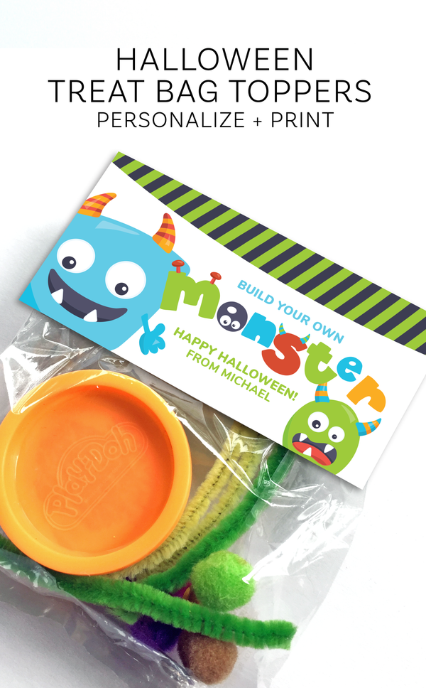 Monster treat bag toppers for non-candy Halloween treats