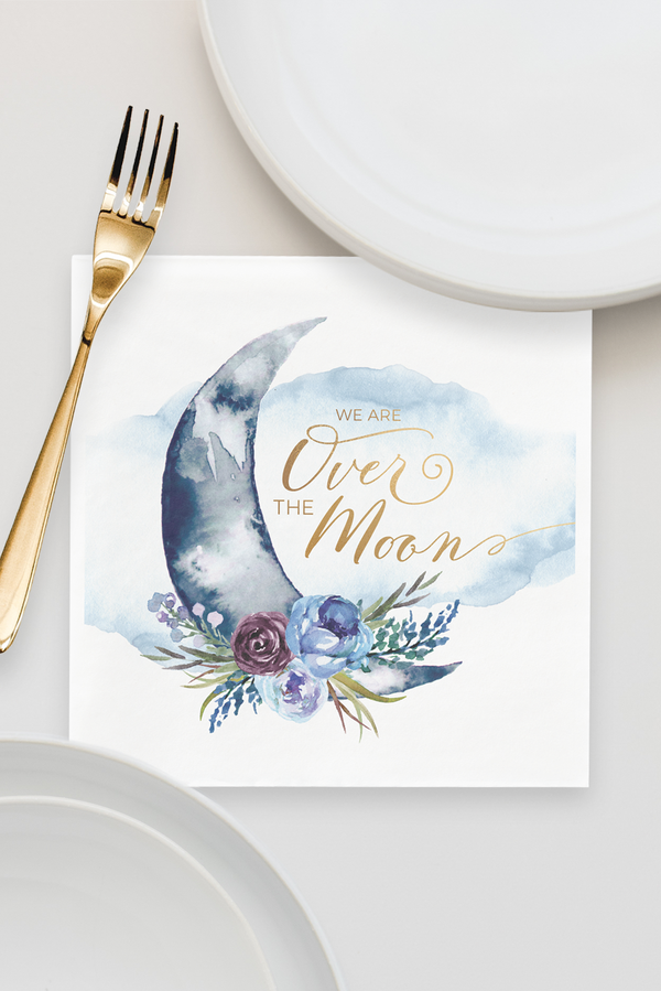 Over the Moon Printed Napkins Navy