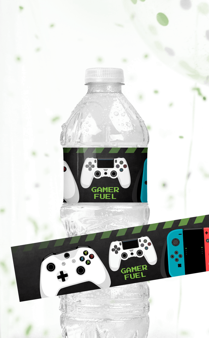 Video Game Kids Birthday Party Water Bottle Labels | Gamer Fuel