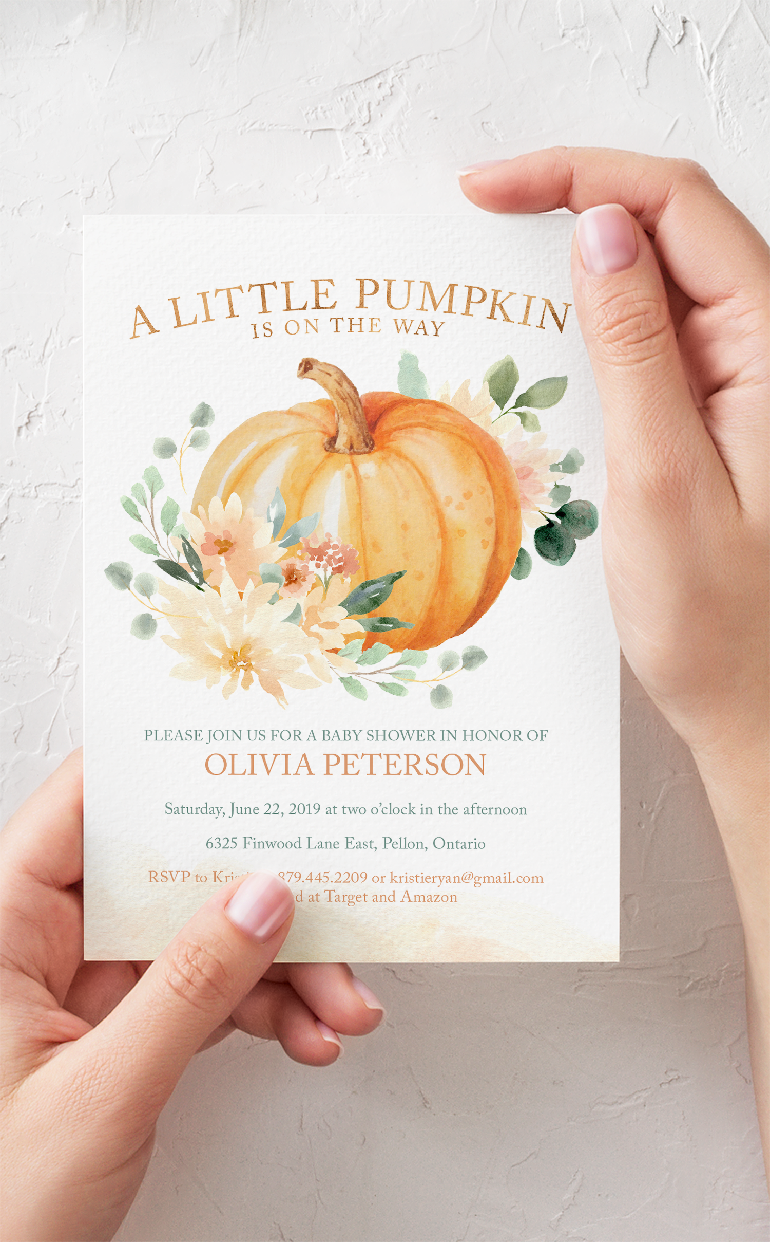 Pumpkin themed online baby shower invitations