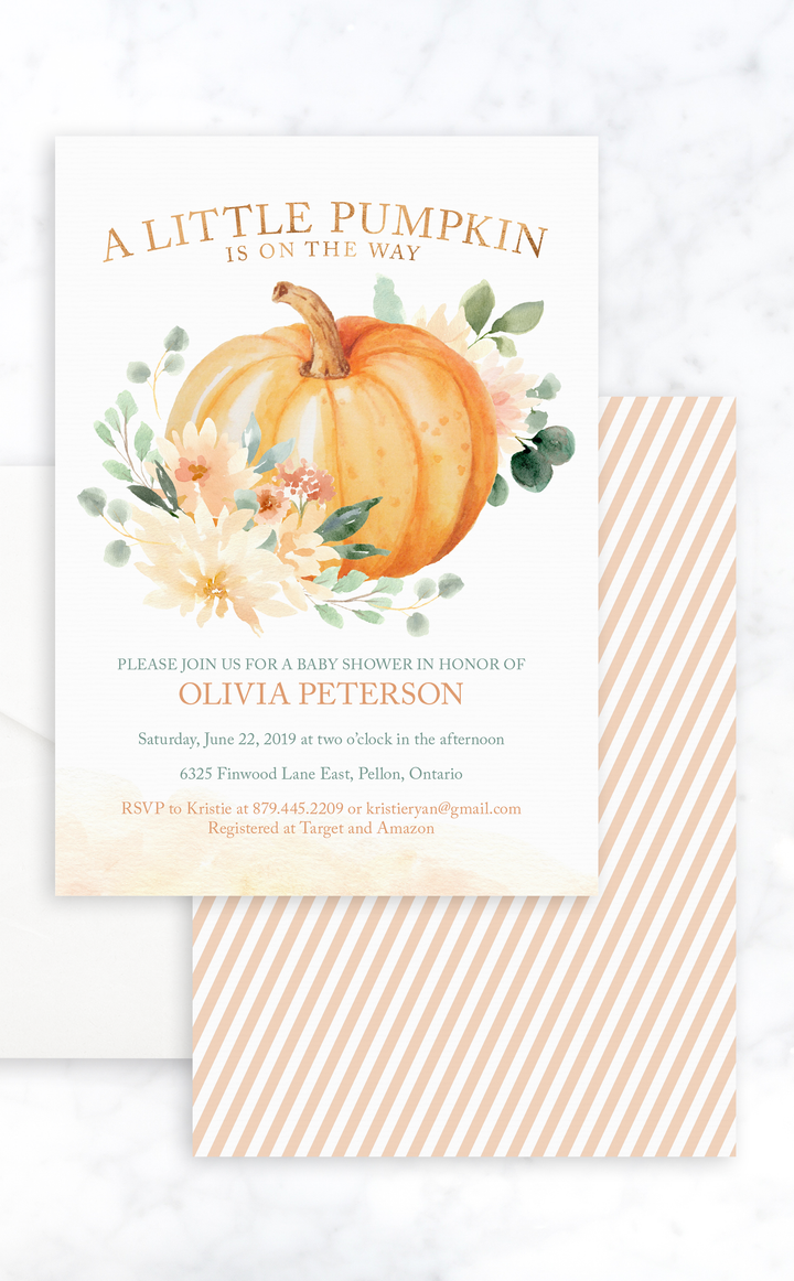 A Little Pumpkin Baby Shower Invitation for a Fall Baby Shower