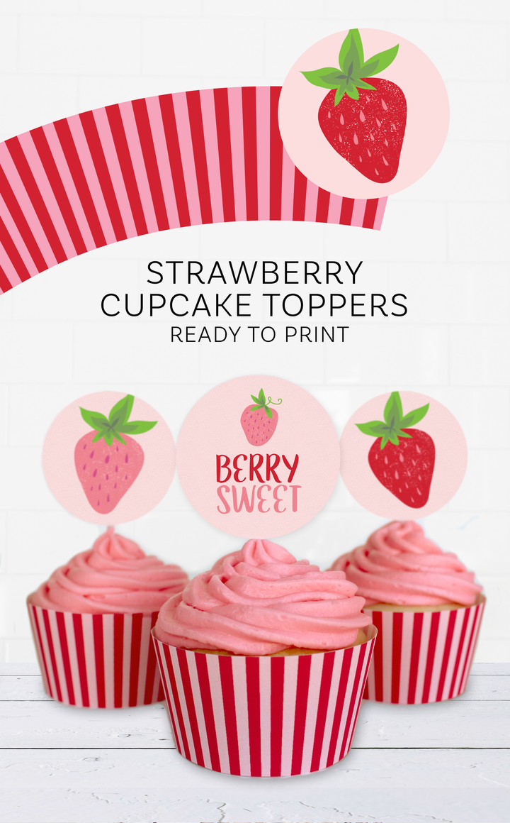 Strawberry Cupcake Toppers and Wrappers - ARRA Creative