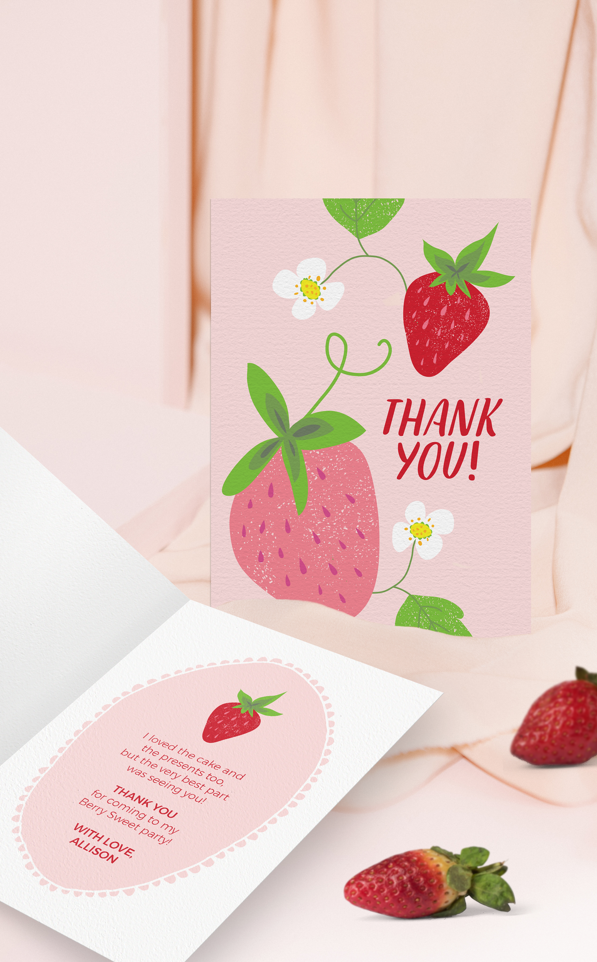 Strawberry Birthday Party Thank You Tags, Printable Thank You Tags