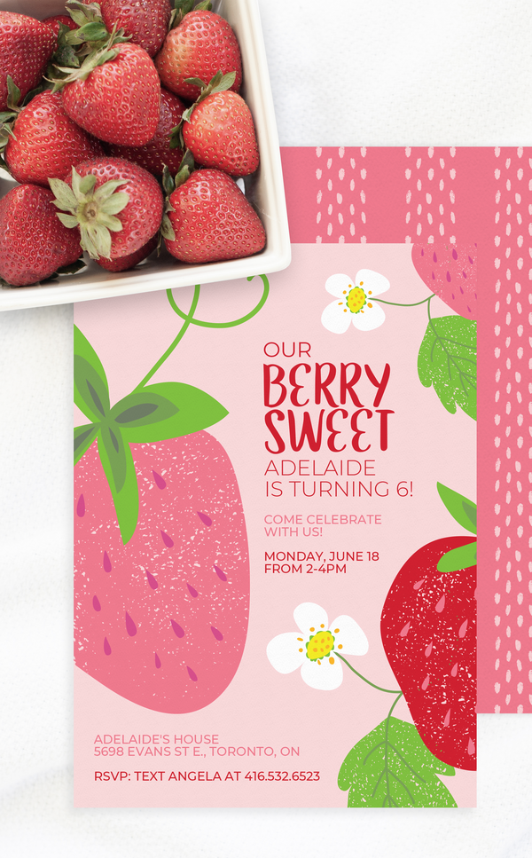 Berry Sweet strawberry birthday invitation for girl birthday party