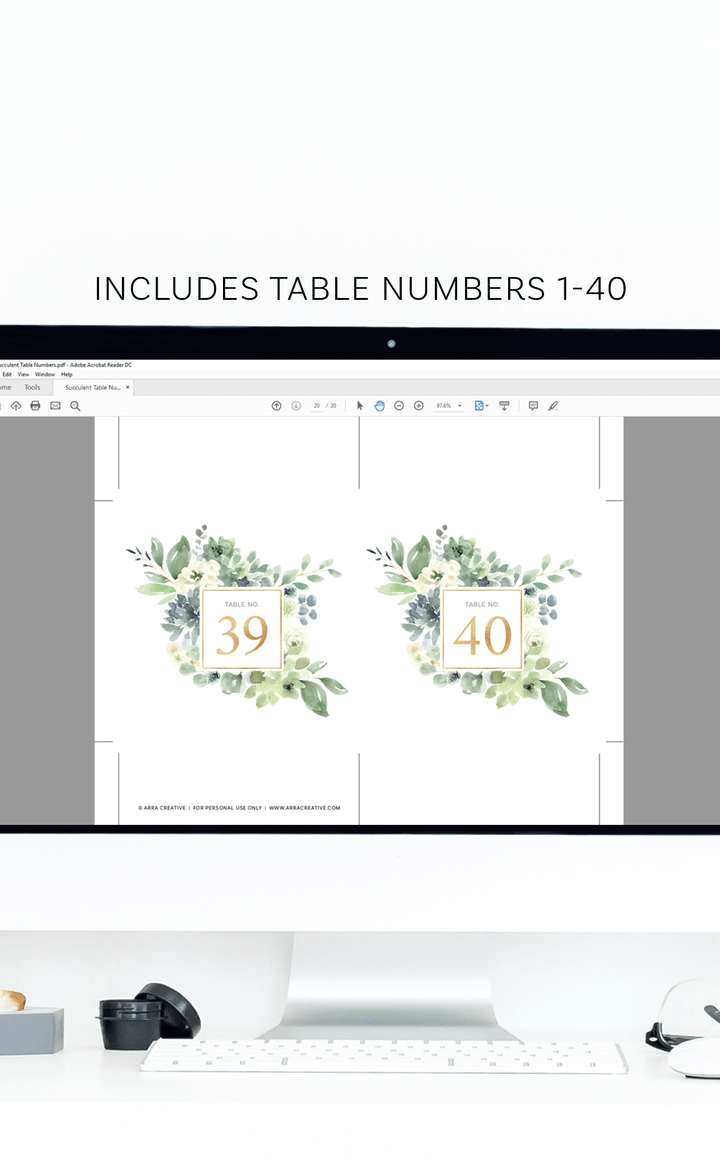 Succulent Wedding Table Numbers - ARRA Creative