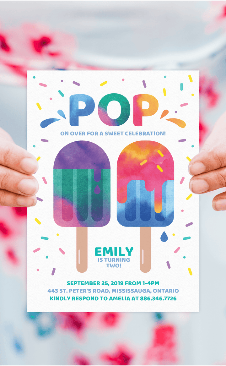 Popsicle Pool Party Invitation for Girl Birthday | Printable Invitation