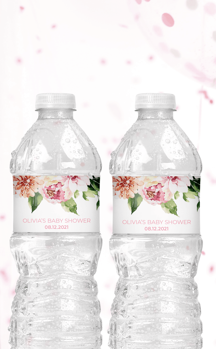 Pink Floral Water Bottle Labels - ARRA Creative