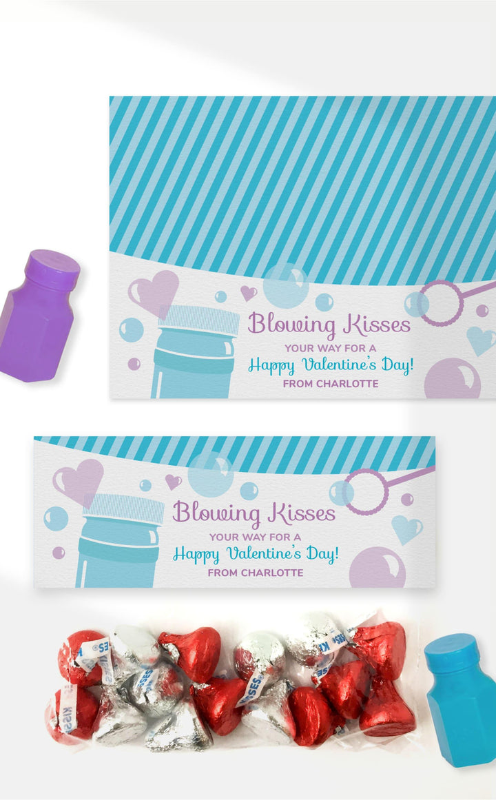 bubbles and kisses Valentines day treat bag toppers for kids