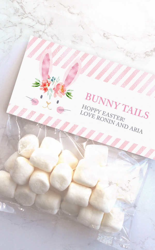 Printable bunny tails treat bag topper for Easter party gifts or bunny party favors