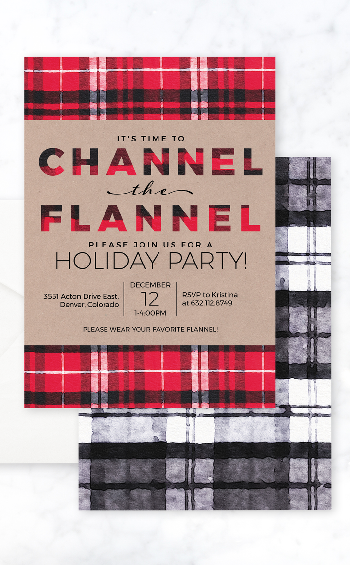 Channel the Flannel Christmas Party Invitation - ARRA Creative