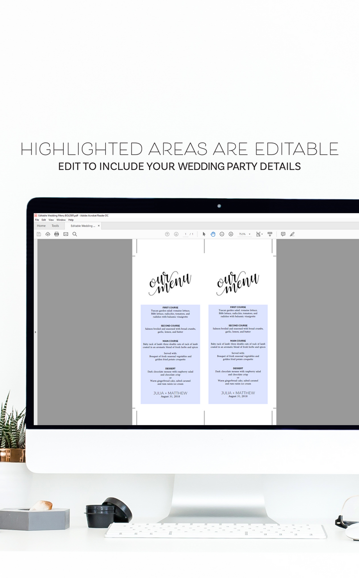 Editable Wedding Menu Template - ARRA Creative
