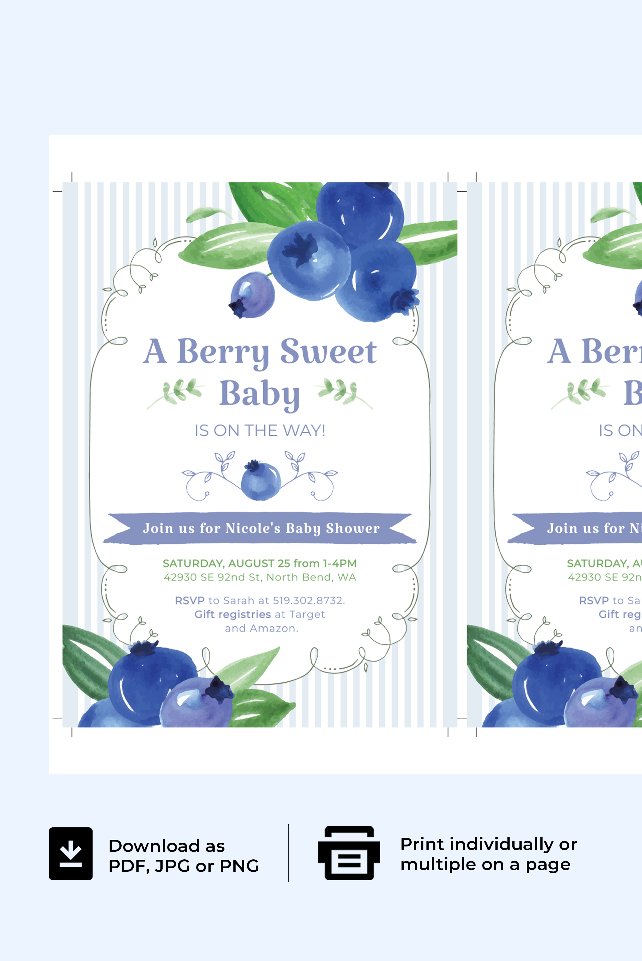 Printable Blueberry Baby Shower Invitation Boy Baby Shower Ideas ARRA Creative