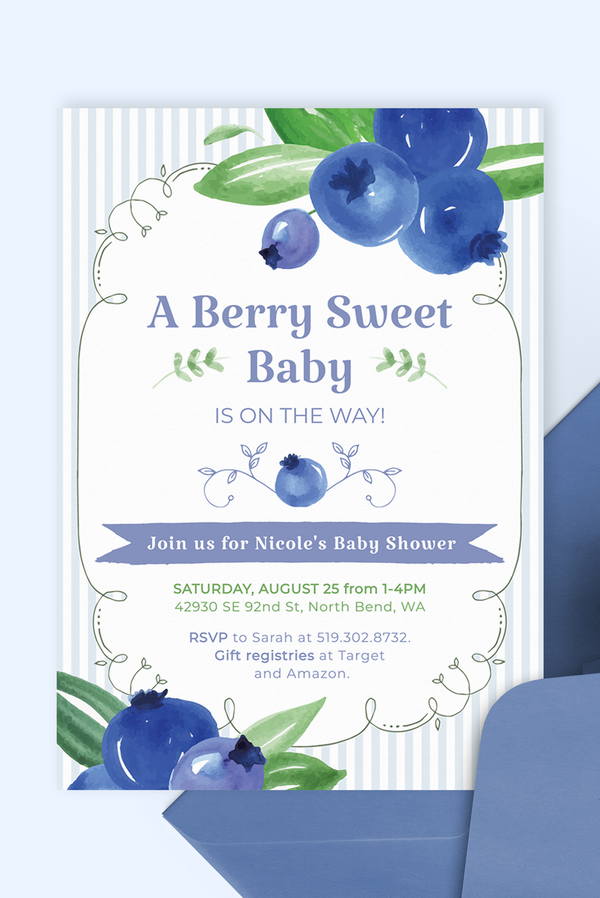 Blueberry Baby Shower Invitation Template