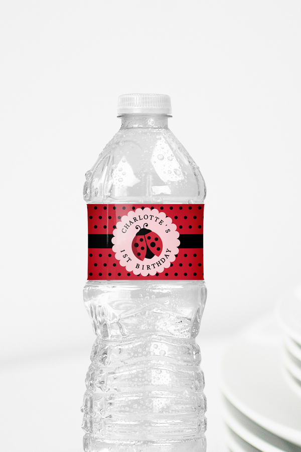 Ladybug birthday party water bottle labels