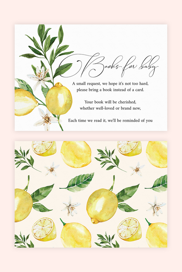 Lemon Baby Shower Book Request Cards for Summer Party