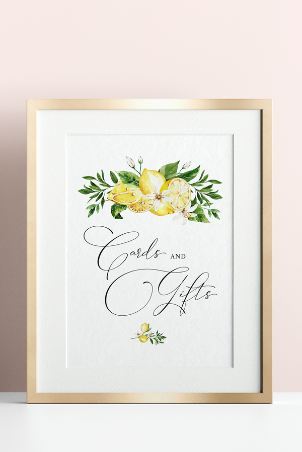 Lemon Baby Shower Cards and Gifts Sign
