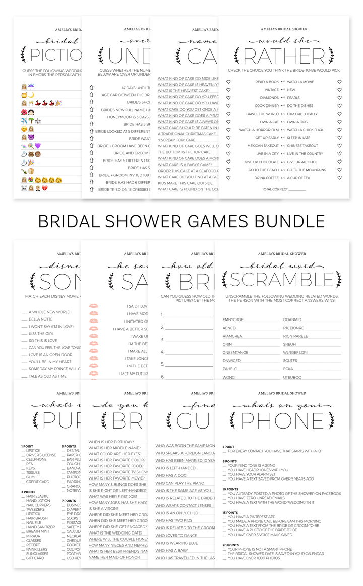 Black and White Printable Bridal Shower Games Bundle - ARRA Creative