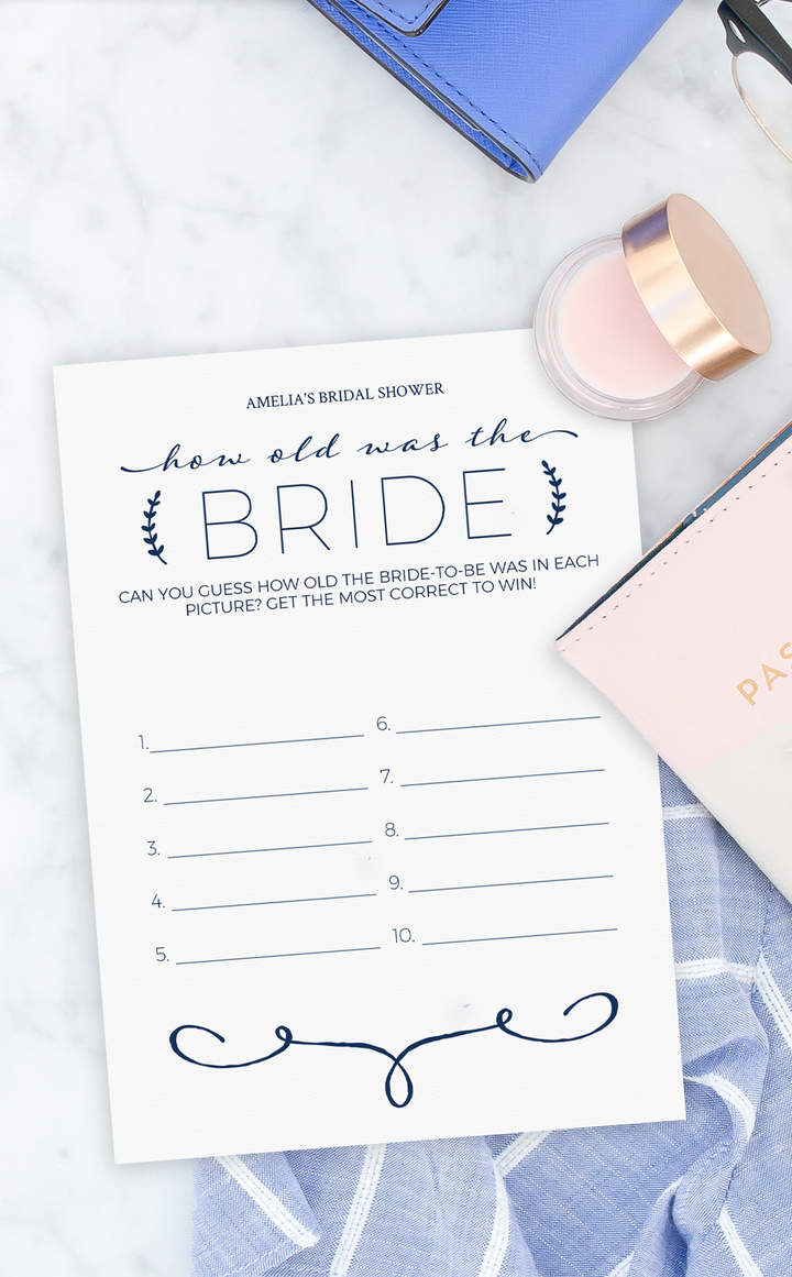 Navy How Old Was the Bride to Be Bridal Shower Game - ARRA Creative