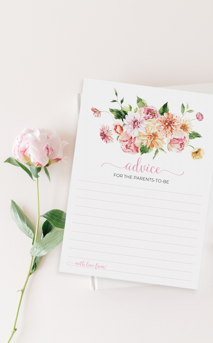 Pink Floral Baby Shower Advice Cards - ARRA Creative