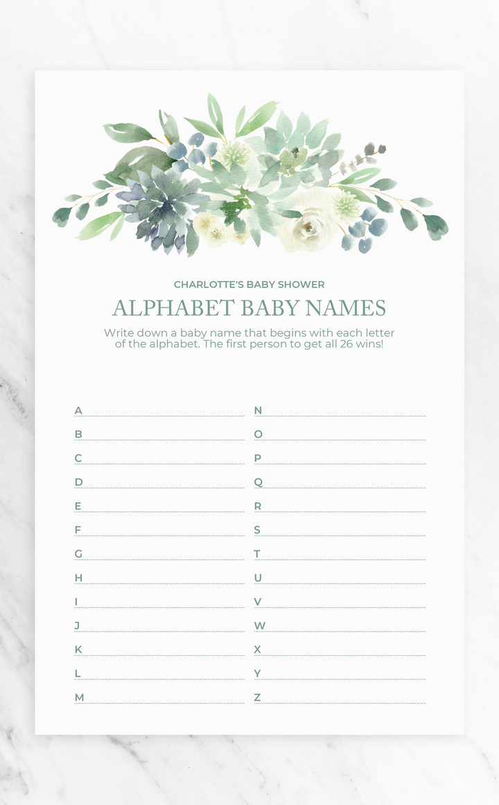 Succulent Alphabet Baby Names Game - ARRA Creative