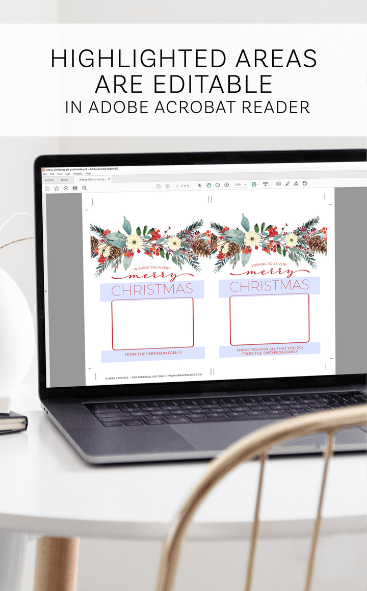 Printable Christmas gift card holder for thank you gift cards