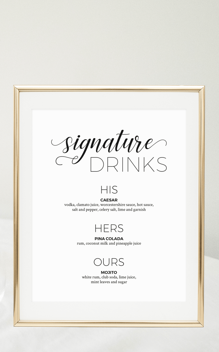 Signature Drinks Wedding Sign - ARRA Creative