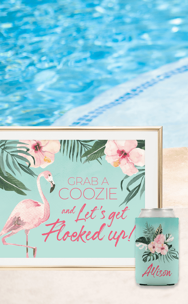 Flamingo Drink Coozie Sign - Let's Get Flocked Up! - ARRA Creative