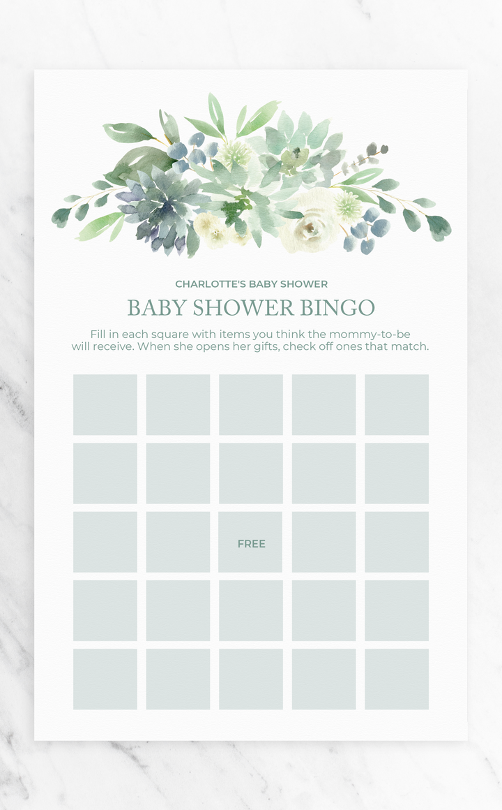 Succulent Baby Shower Bingo Game - ARRA Creative