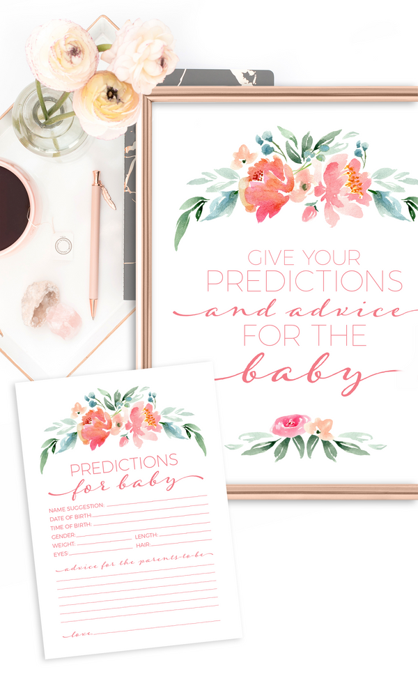 Predictions and Advice sign and cards for baby shower