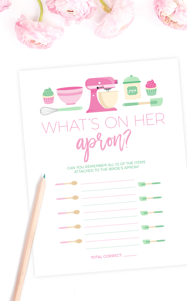 What's on Her Apron Baking Bridal Shower Game - ARRA Creative