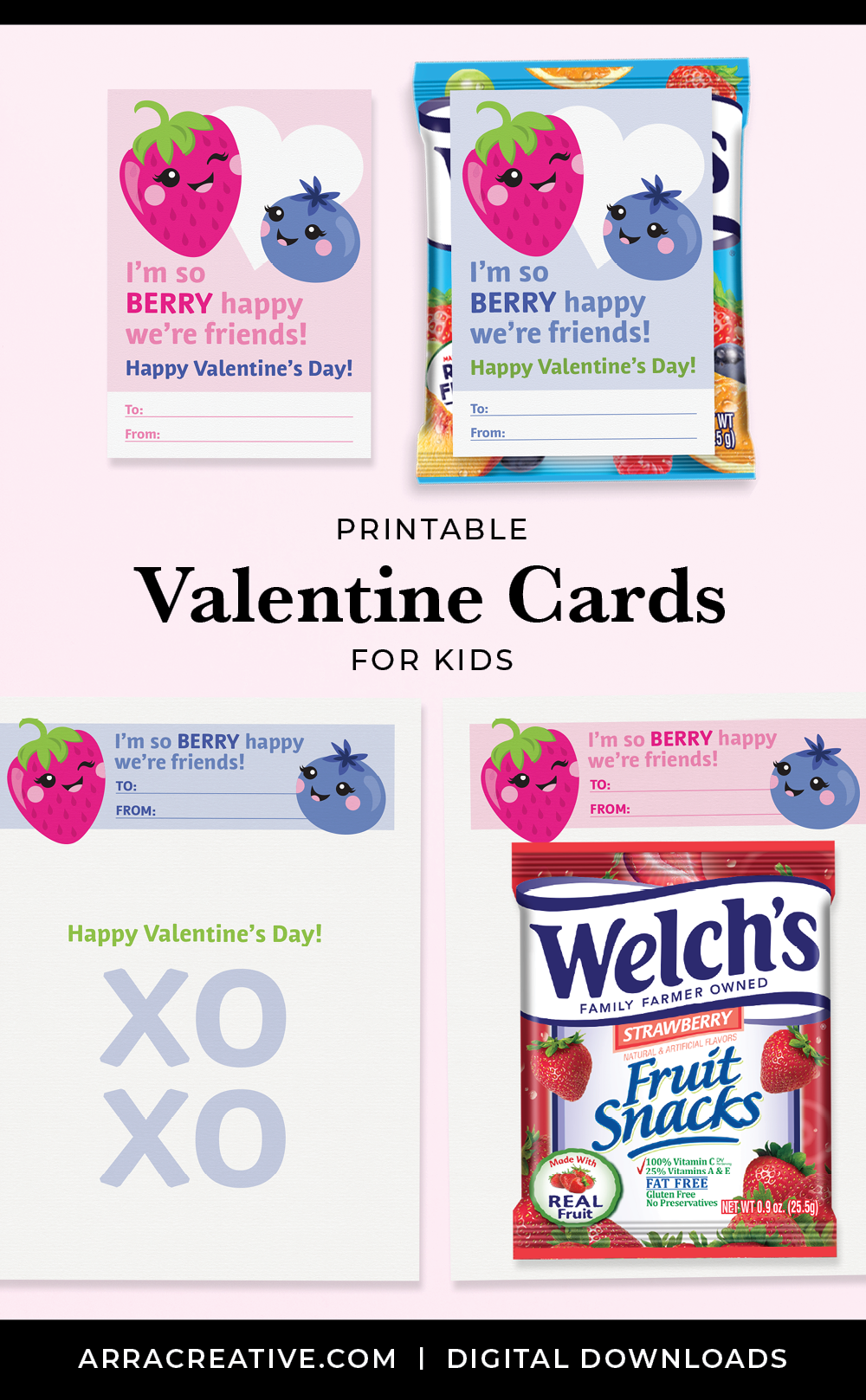 printable classroom valentine cards for kids fruit snacks – arra