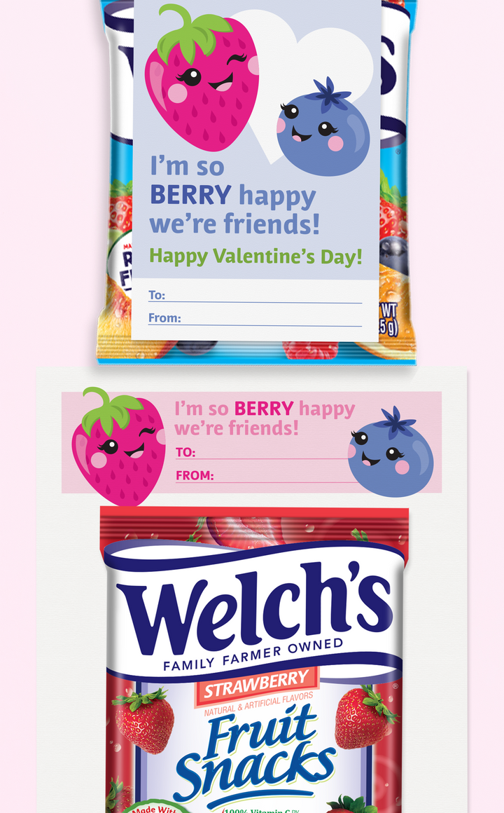 Fruit snacks Valentine's Day cards for kids