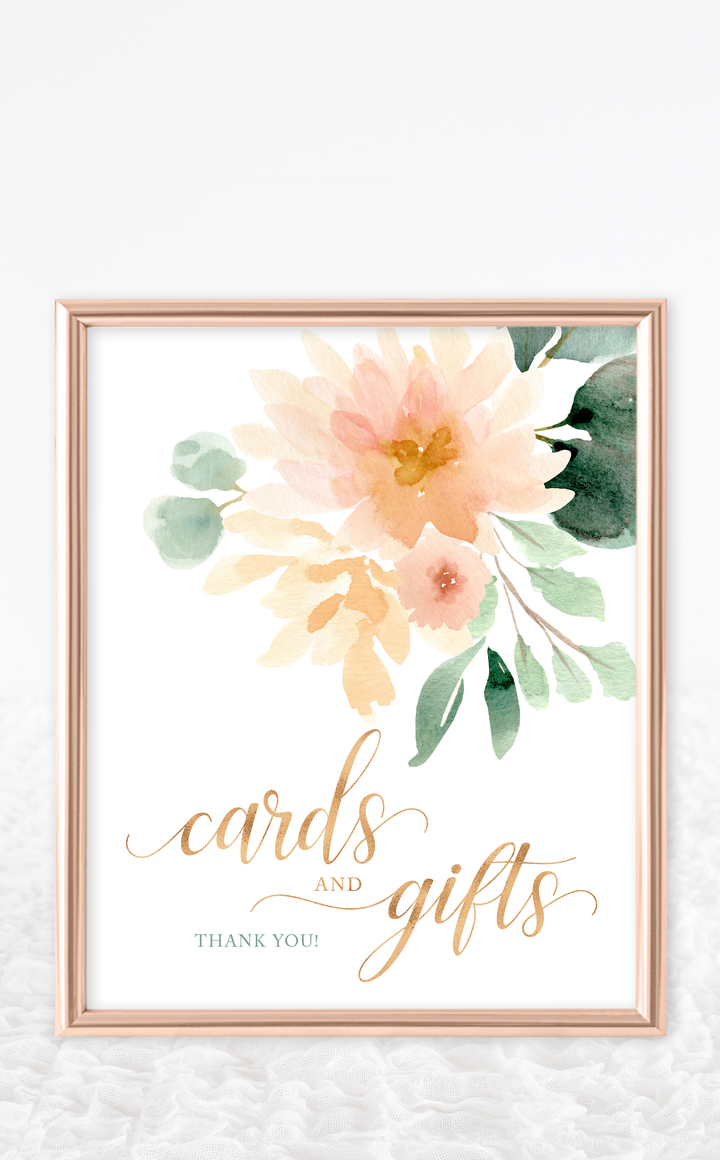 Peach Floral Cards and Gifts Bridal Shower Sign - ARRA Creative