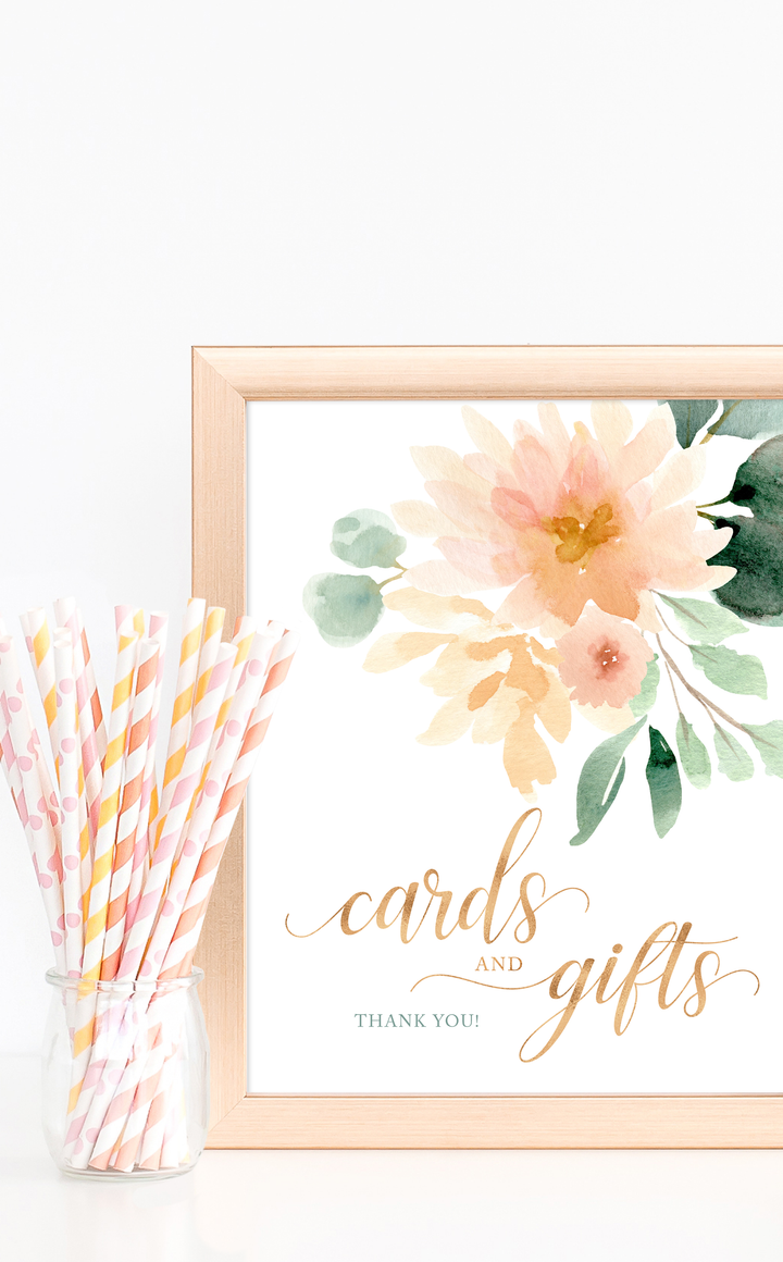 Peach Floral Cards and Gifts Bridal Shower Sign - ARRA Creative