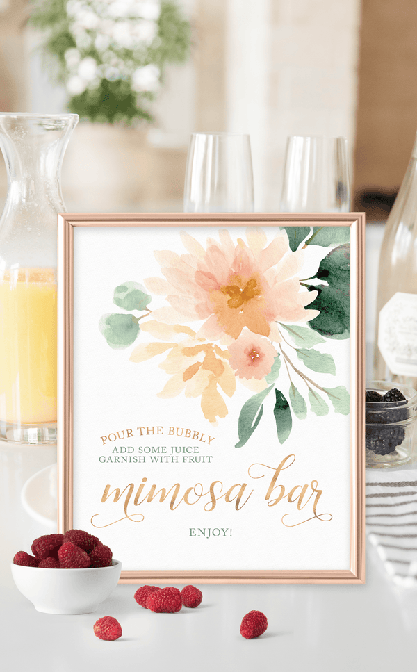 Printable Floral Mimosa Bar Sign for Champagne Bridal Shower