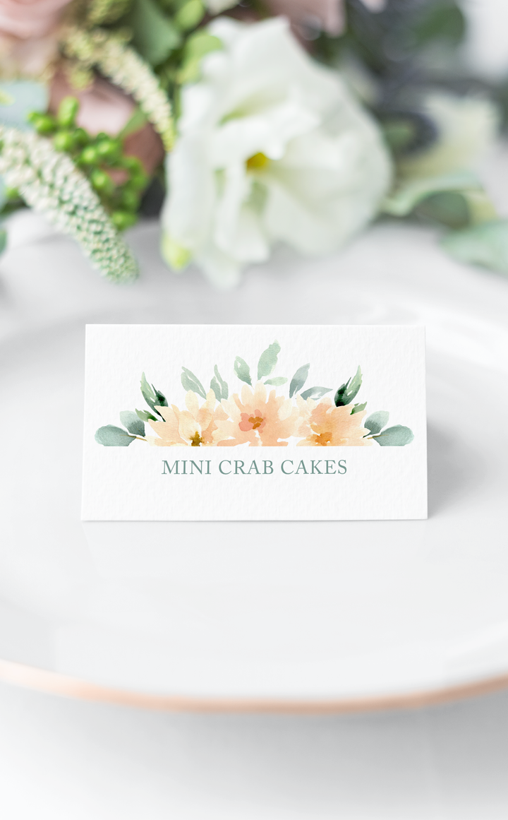 Peach Floral Food Tent Cards - ARRA Creative