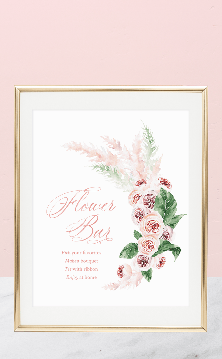 Blush Pink Floral Mimosa Bar Sign Printable, Bubbly Bar Sign