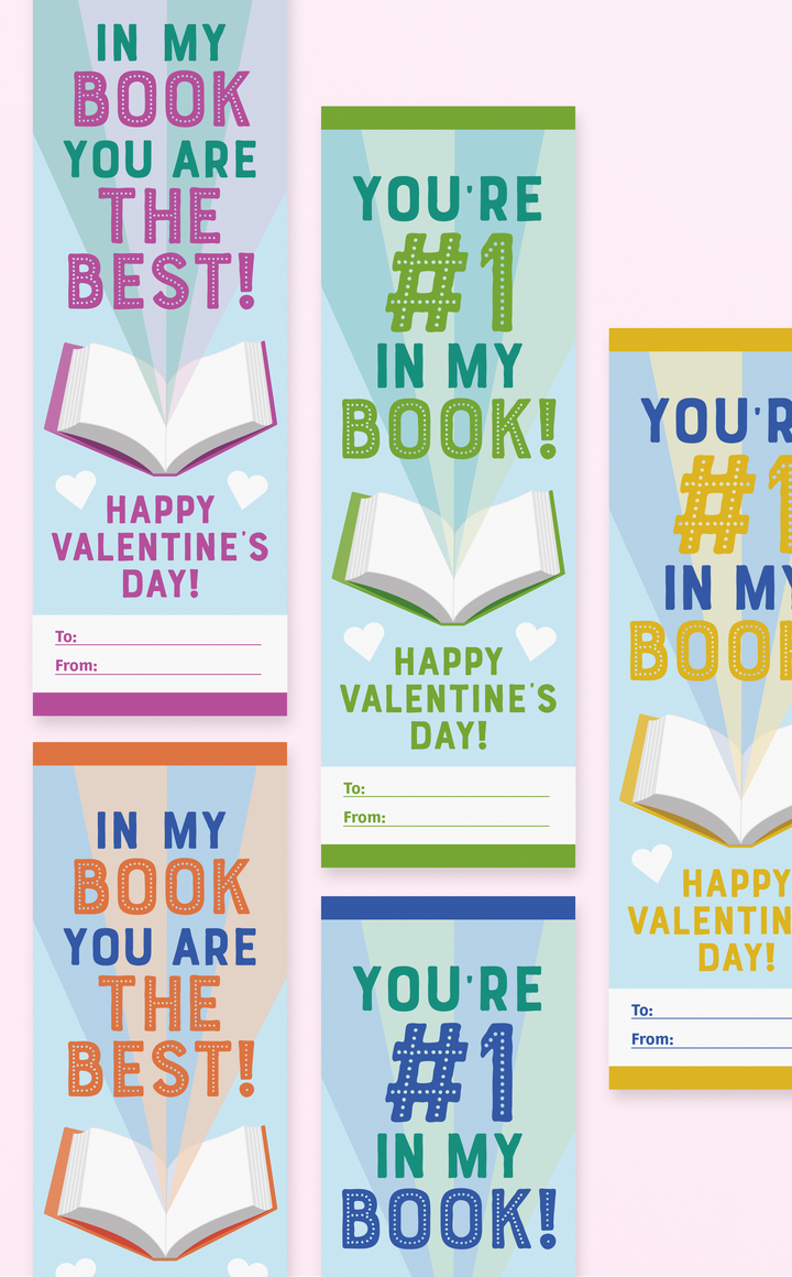 Printable bookmark Valentine cards for kids to handout to school classmates on Valentine's Day