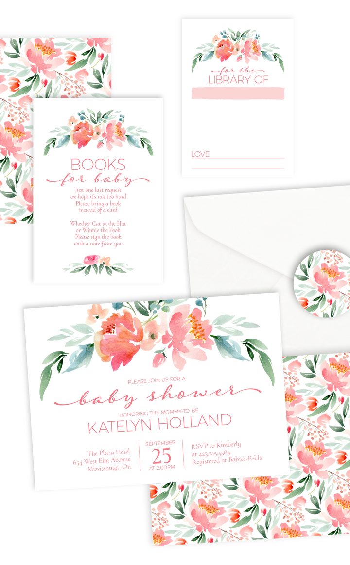 Floral Books for Baby Shower Invitation Insert - ARRA Creative