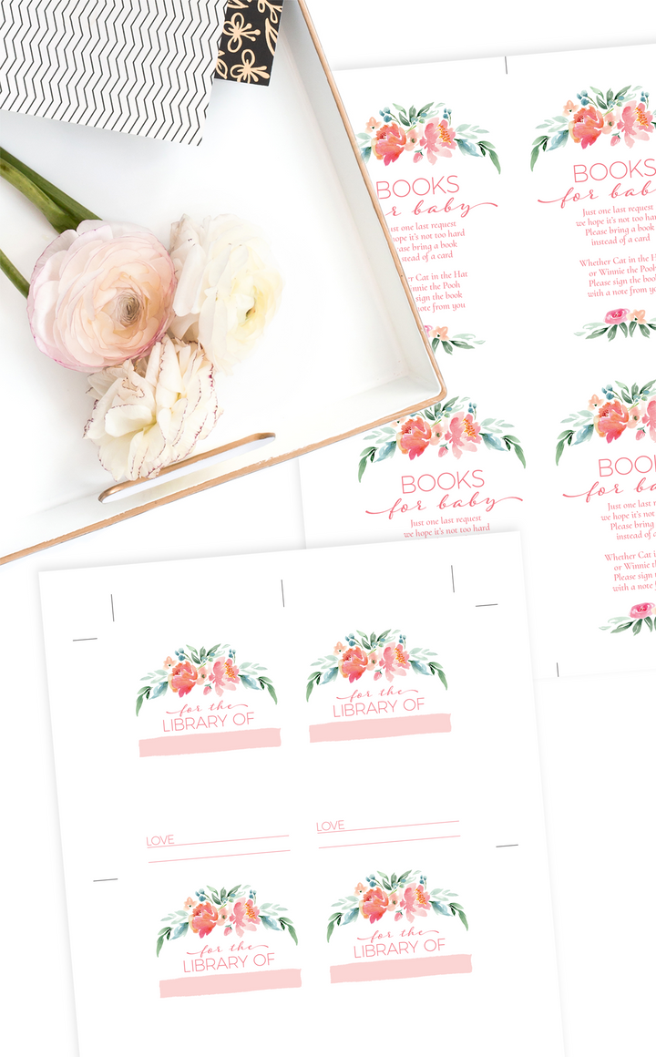 Floral Books for Baby Shower Invitation Insert - ARRA Creative