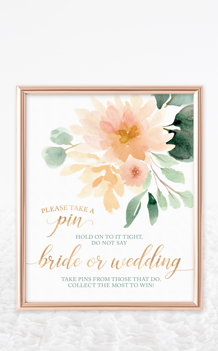 Don't Say Bride or Wedding bridal shower game - printable display sign