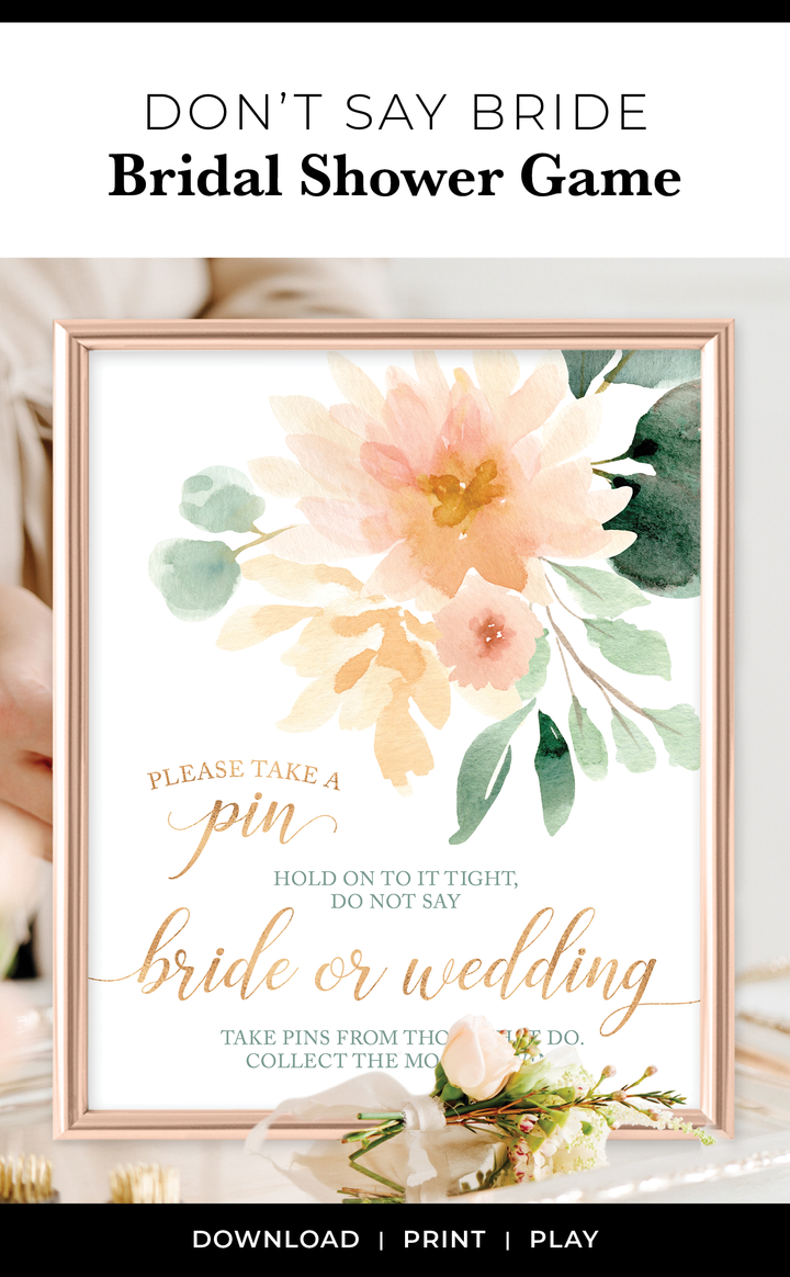 Don't Say Bride or Wedding bridal shower game - printable display sign