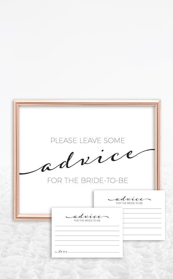 Printable Bridal Shower Advice Cards and Sign - ARRA Creative